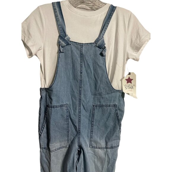 Vanilla Star Girls Denim Overall Romper & White T-Shirt Set Size S 7/8 Light Was - Picture 8 of 11